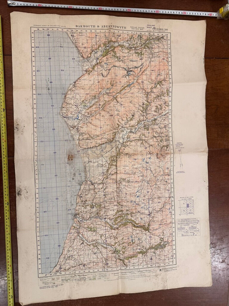 Original WW2 British Army GSGS OS Map of Great Britain - Barmouth & Aberystwtrh - The Militaria Shop