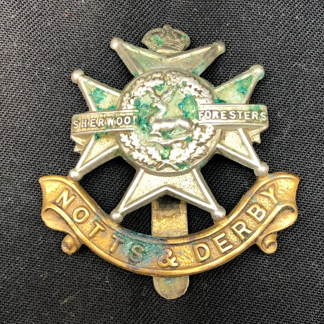 Genuine WW2 British Army Brass Cap Badge - Sherwood Foresters - The Militaria Shop