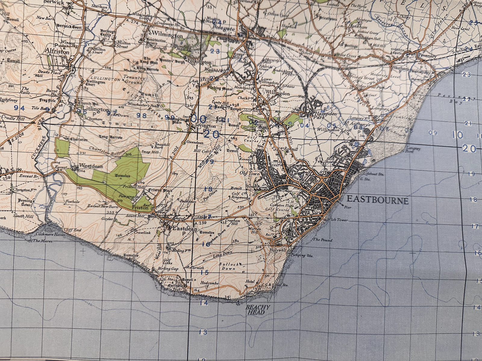 Original WW2 British Army GSGS OS Map of Great Britain - Brighton & Eastbourne - The Militaria Shop