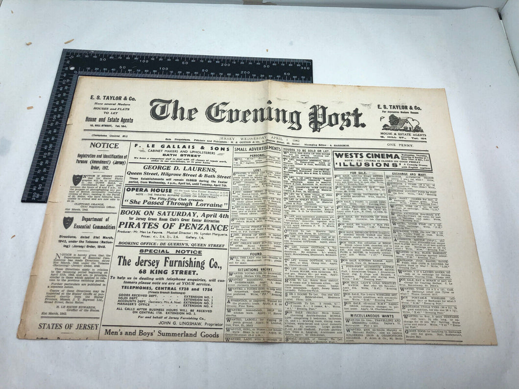 Original WW2 British Newspaper Channel Islands Occupation Jersey - April 1942