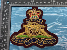 Load image into Gallery viewer, British Army Bullion Embroidered Blazer Badge - Royal Artillery - Queens Crown

