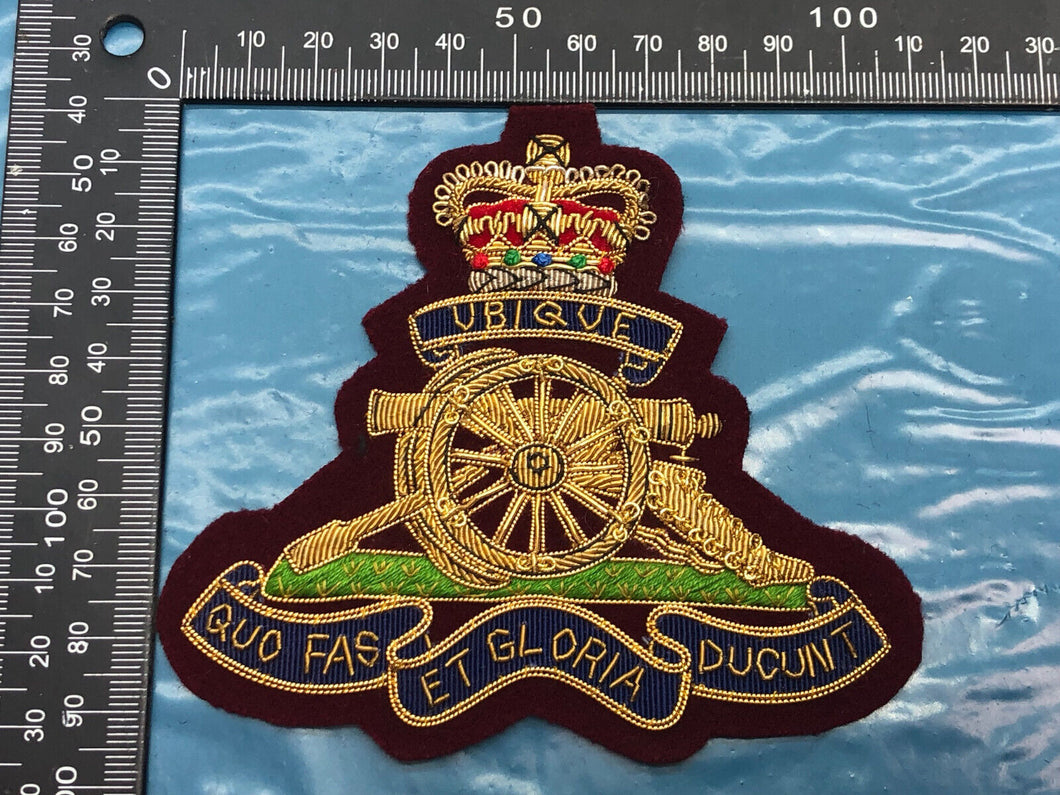 British Army Bullion Embroidered Blazer Badge - Royal Artillery - Queens Crown