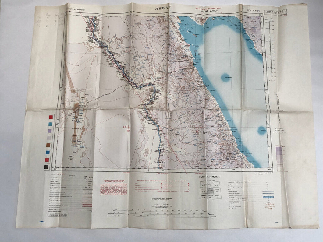 Original WW2 British Army / RAF Map Showing RAF Bases - Aswan Egypt