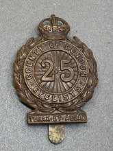 Load image into Gallery viewer, Original British Army WW1 Country of London 25th Cyclist Corps Cap Badge
