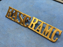 Load image into Gallery viewer, Original Pair of WW2 Brass British Army Shoulder Titles RASC Army Service Corps
