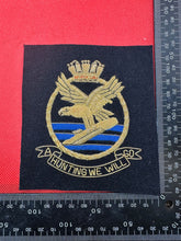 Load image into Gallery viewer, British Royal Navy Bullion Embroidered Blazer Badge - Submarine Hunting We Will
