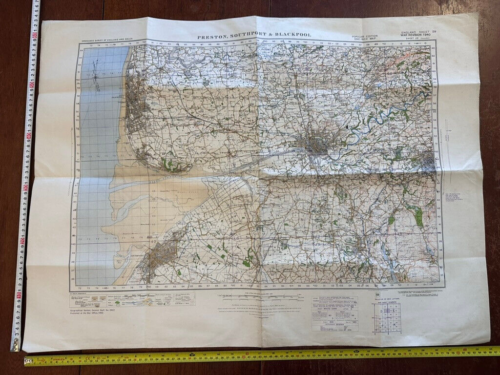 Original WW2 British Army OS Map of Great Britain - Preston Blackpool Southport - The Militaria Shop
