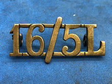 Load image into Gallery viewer, Original WW2 British Army 16th/5th Lancers (16/5L) Brass Shoulder Title
