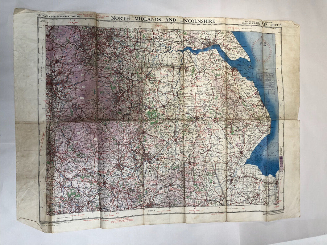 Original WW2 British Army / RAF Bases Map - North Midlands & Lincolnshire