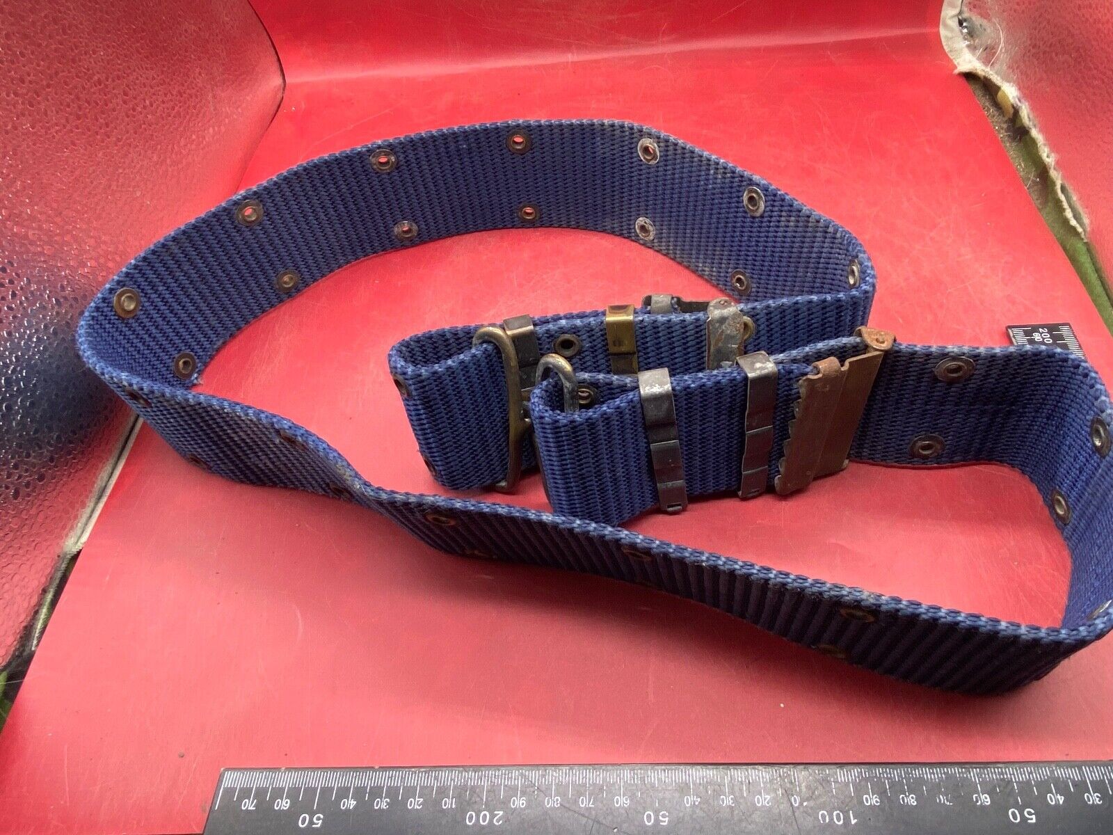 Interesting Large Size Blue Canvas Military Belt in Good Condition - Approx 44" - The Militaria Shop