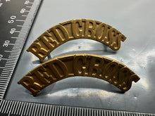 Load image into Gallery viewer, Original WW2 British Army Red Cross Brass Shoulder Titles Pair
