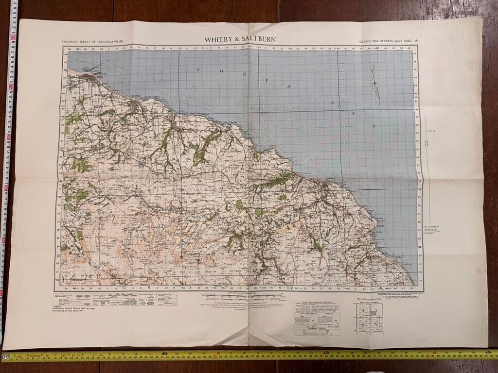 Original WW2 British Army GSGS OS Map of Great Britain - Whitby & Saltburn - The Militaria Shop