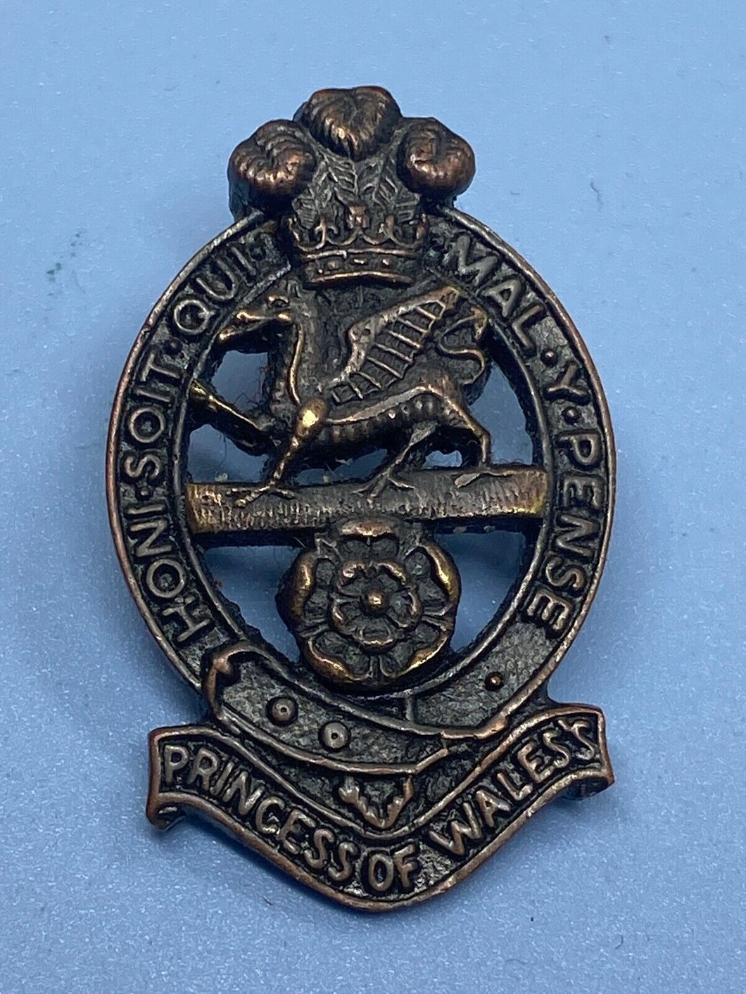 Original British Army Princess of Wales's Yorkshire Regiment Bronze Cap Badge