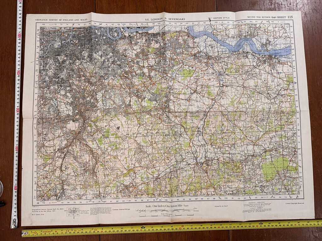 Original WW2 British Army GSGS OS Map of England - S.E London & Sevenoaks - The Militaria Shop