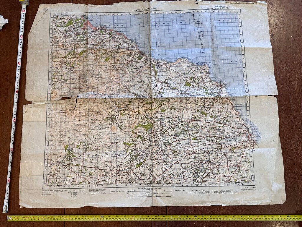 Original WW2 British Army GSGS Map of Scotland - Dunbar & Lammermuir - The Militaria Shop