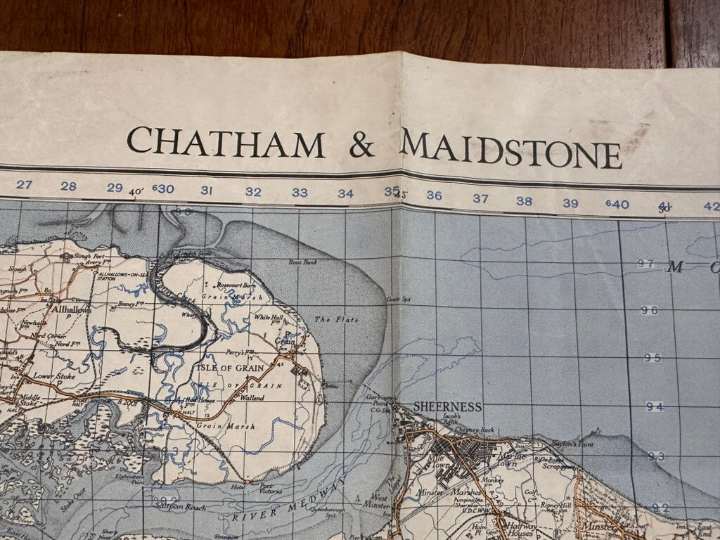 Original WW2 British Army GSGS OS Map of Great Britain - Chatham & Maidstone - The Militaria Shop