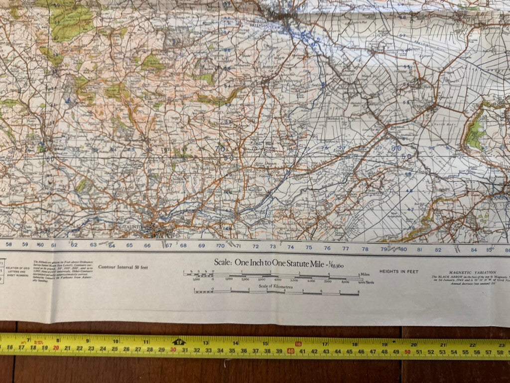 Original WW2 British Army GSGS OS Map of Great Britain - Bridgewater & Quantock - The Militaria Shop