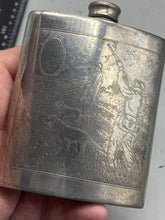 Load image into Gallery viewer, Original Sheffield Pewter Hip Flask with Hunting Scenes on Both Sides
