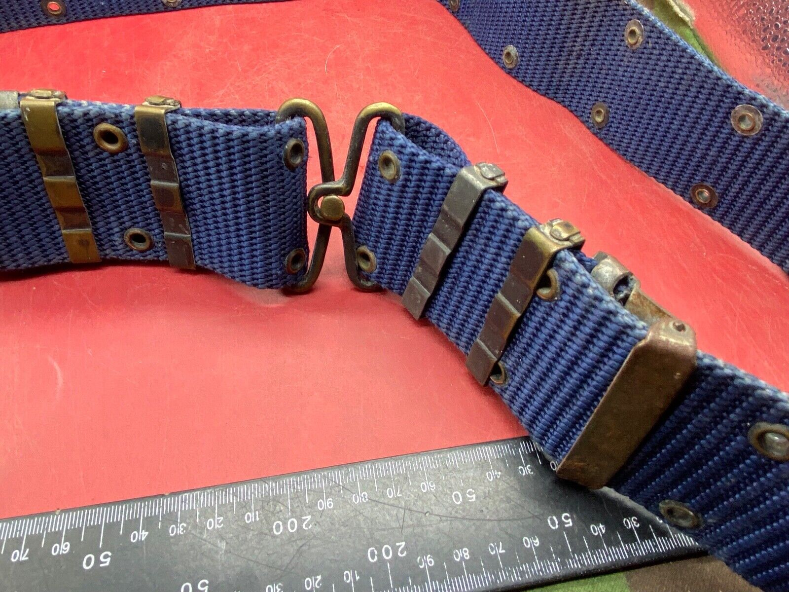 Interesting Large Size Blue Canvas Military Belt in Good Condition - Approx 44" - The Militaria Shop
