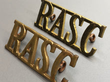 Load image into Gallery viewer, Original British Army WW2 Pair of Royal Army Service Corps RASC Shoulder Titles
