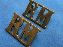 Load image into Gallery viewer, Original WW2 British Royal Navy Royal Marines Brass Shoulder Titles Pair
