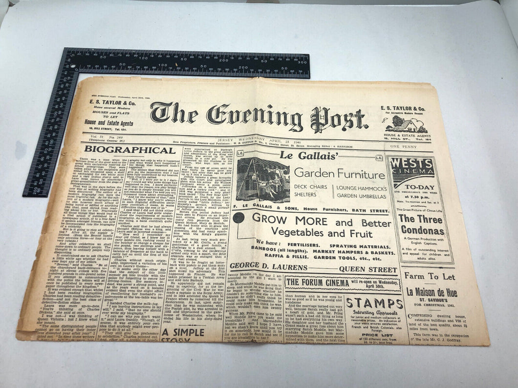 Original WW2 British Newspaper Channel Islands Occupation Jersey - April 1941