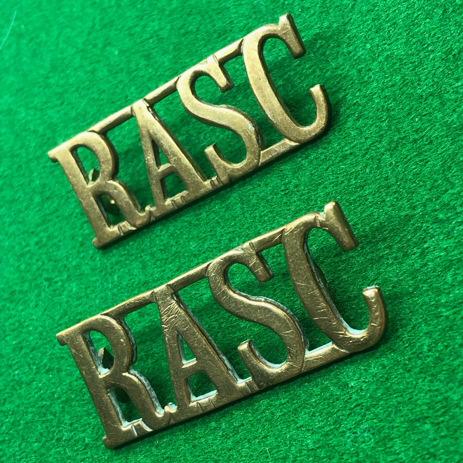 Original WW2 British Army RASC Royal Army Service Corps Brass Shoulder Titles - The Militaria Shop