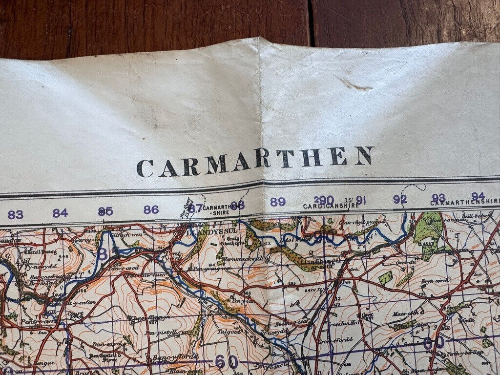 Original WW2 British Army OS Map of Great Britain - Carmarthen - The Militaria Shop