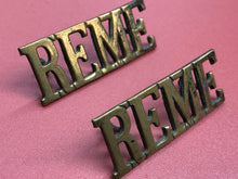 Load image into Gallery viewer, Original WW2 British Army REME Electrical Mechanical Engineers Shoulder Titles
