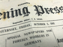 Load image into Gallery viewer, Original WW2 British Newspaper Channel Islands Occupation Guernsey - Oct 1941
