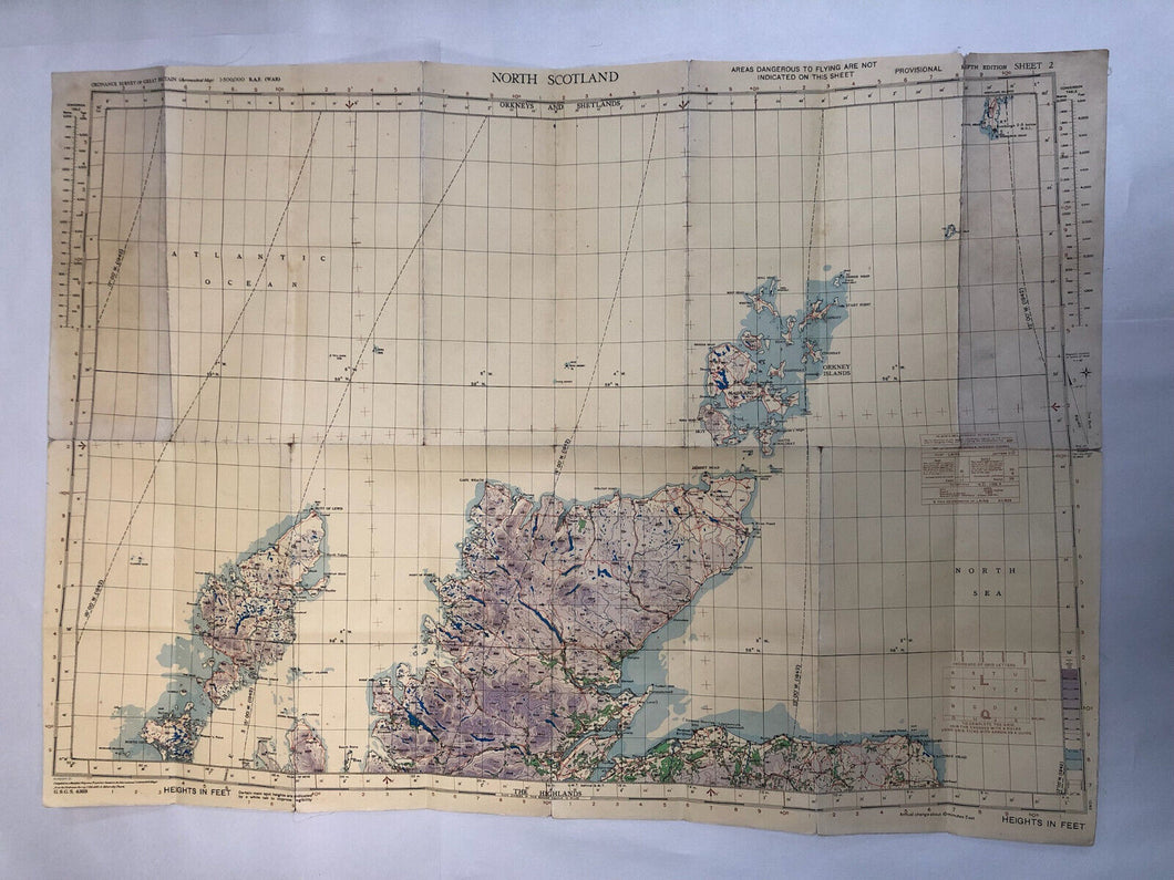 Original WW2 British Army / RAF Map - North Scotland