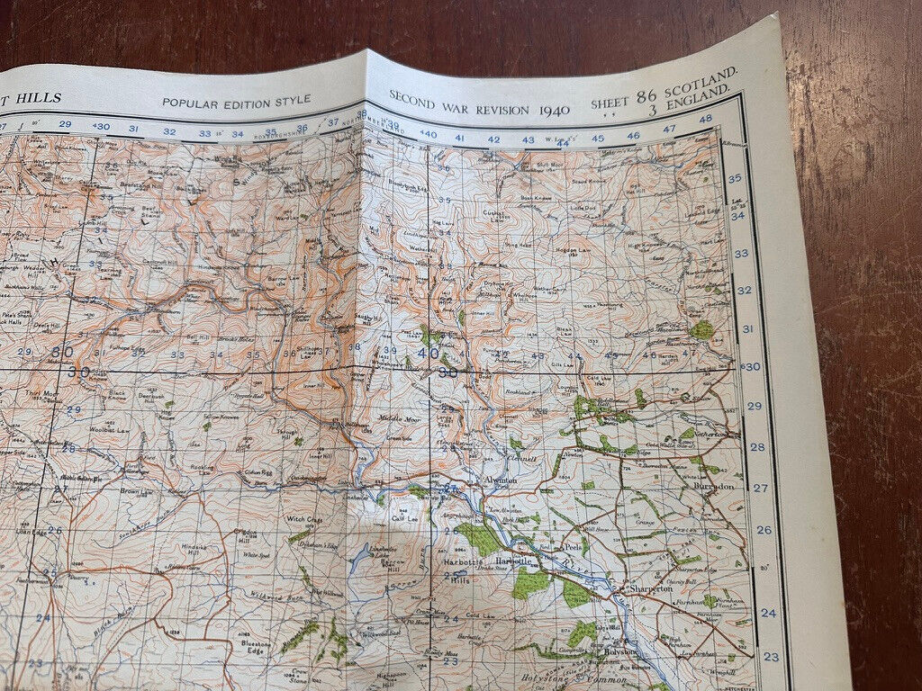 Original WW2 British Army GSGS OS Map of England & Wales - The Cheviot Hills - The Militaria Shop