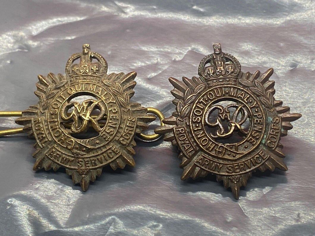 British Army WW2 Royal Army Service Corps Officer's Bronze Collar Badges