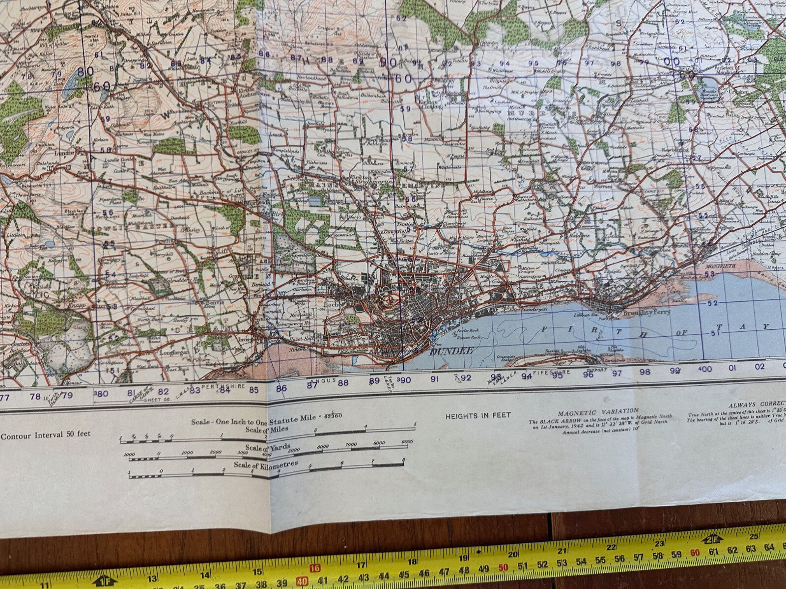 Original WW2 British Army GSGS Map of Scotland - Forfar & Dundee - The Militaria Shop