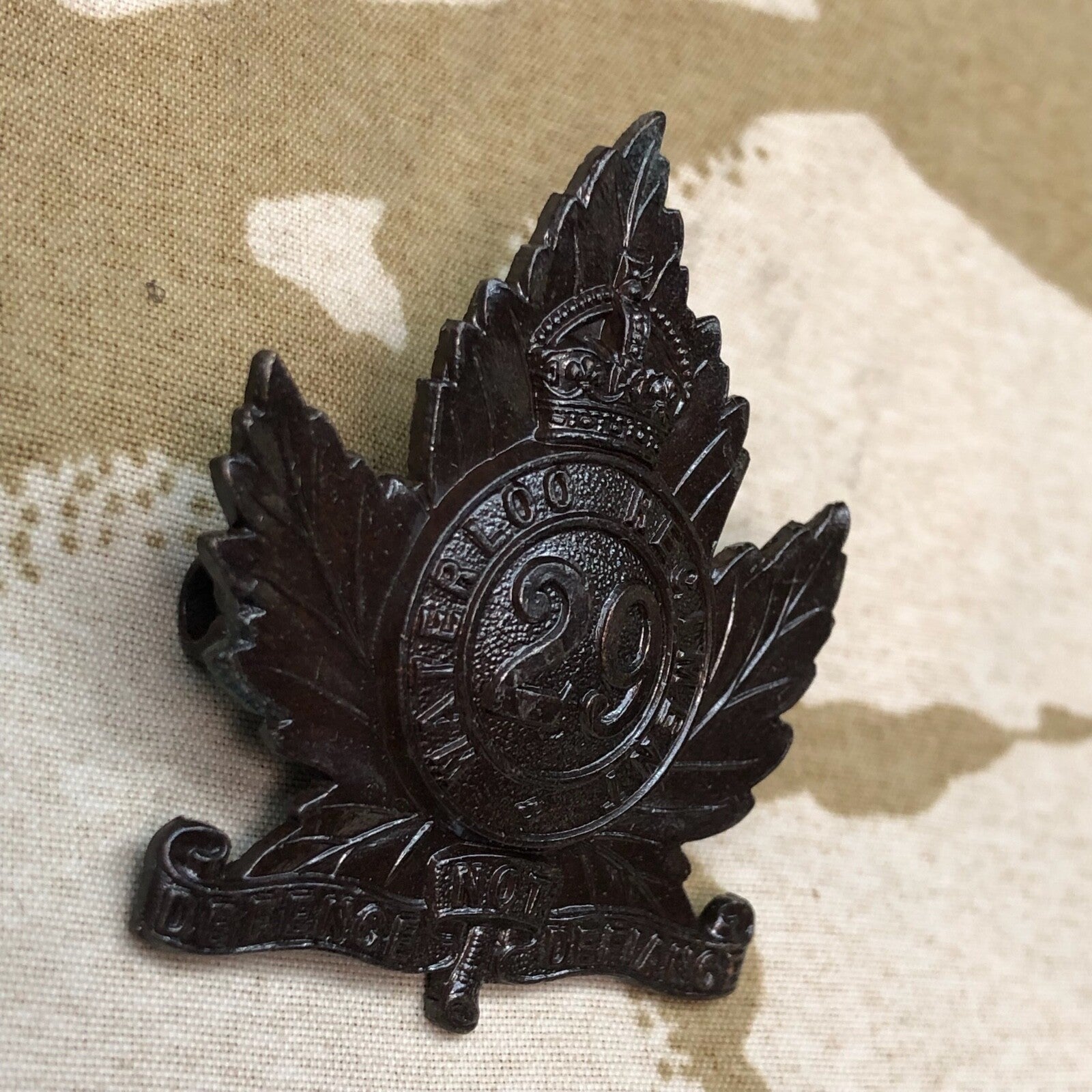 Original Canadian Army WW1 29th Waterloo Regiment Bronze Cap Badge - The Militaria Shop