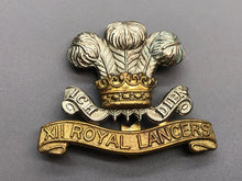 Load image into Gallery viewer, Original WW2 British Army 12th Royal Lancers Cap Badge
