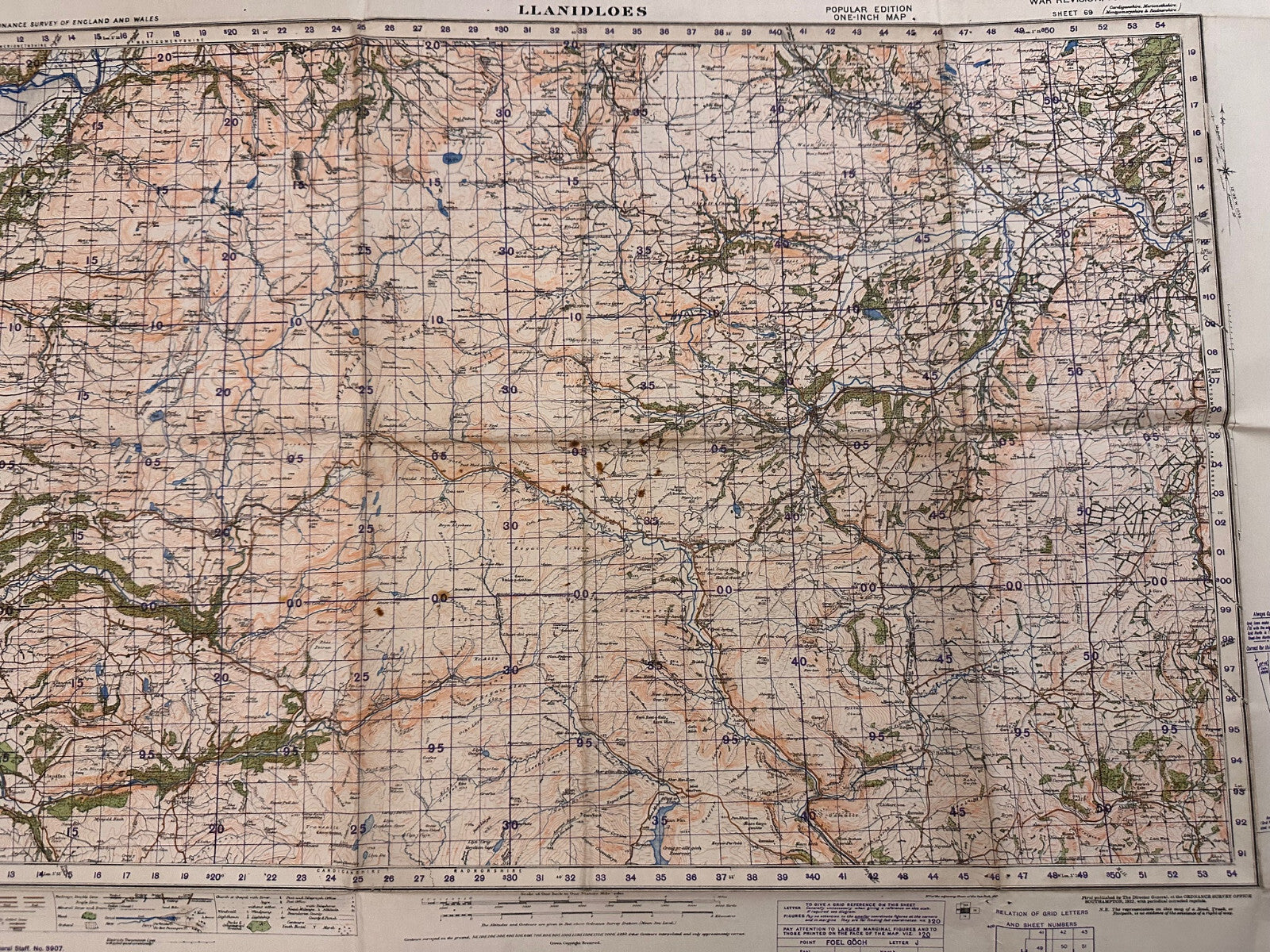 Original WW2 British Army GSGS OS Map of Wales - Llanidloes - The Militaria Shop