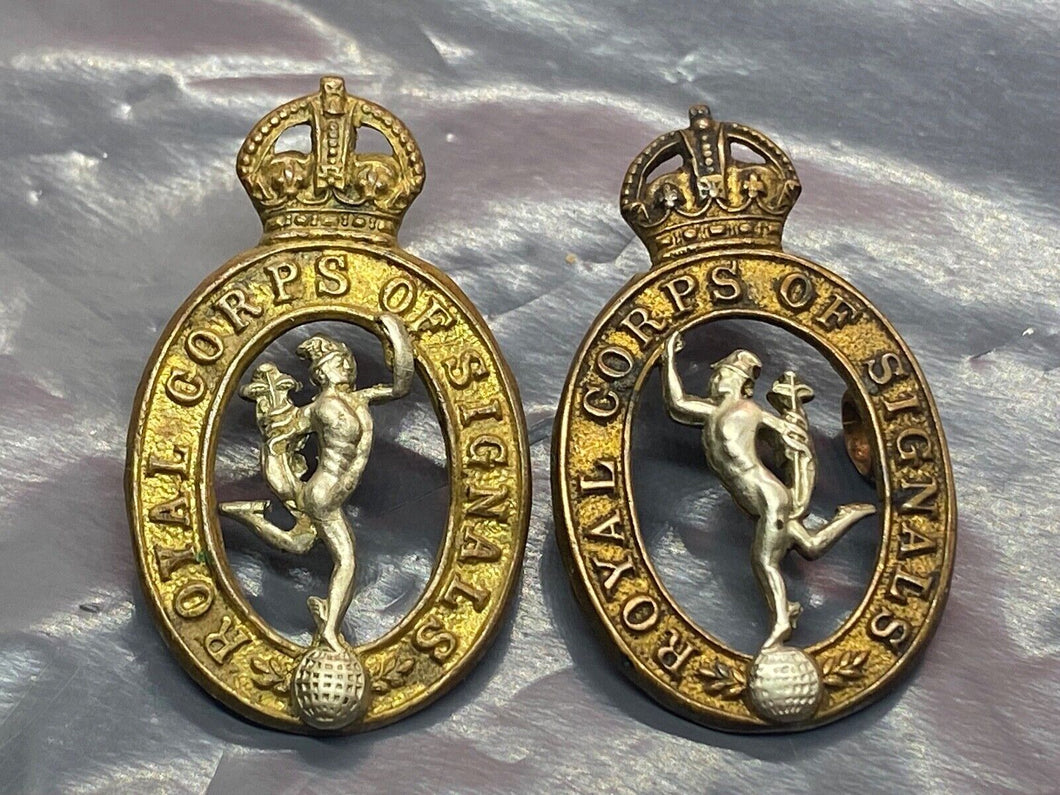 Original WW2 British Army Royal Corps of Signals Collar Badges