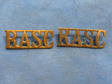 Load image into Gallery viewer, Original Pair of WW2 Brass British Army Shoulder Titles RASC Army Service Corps
