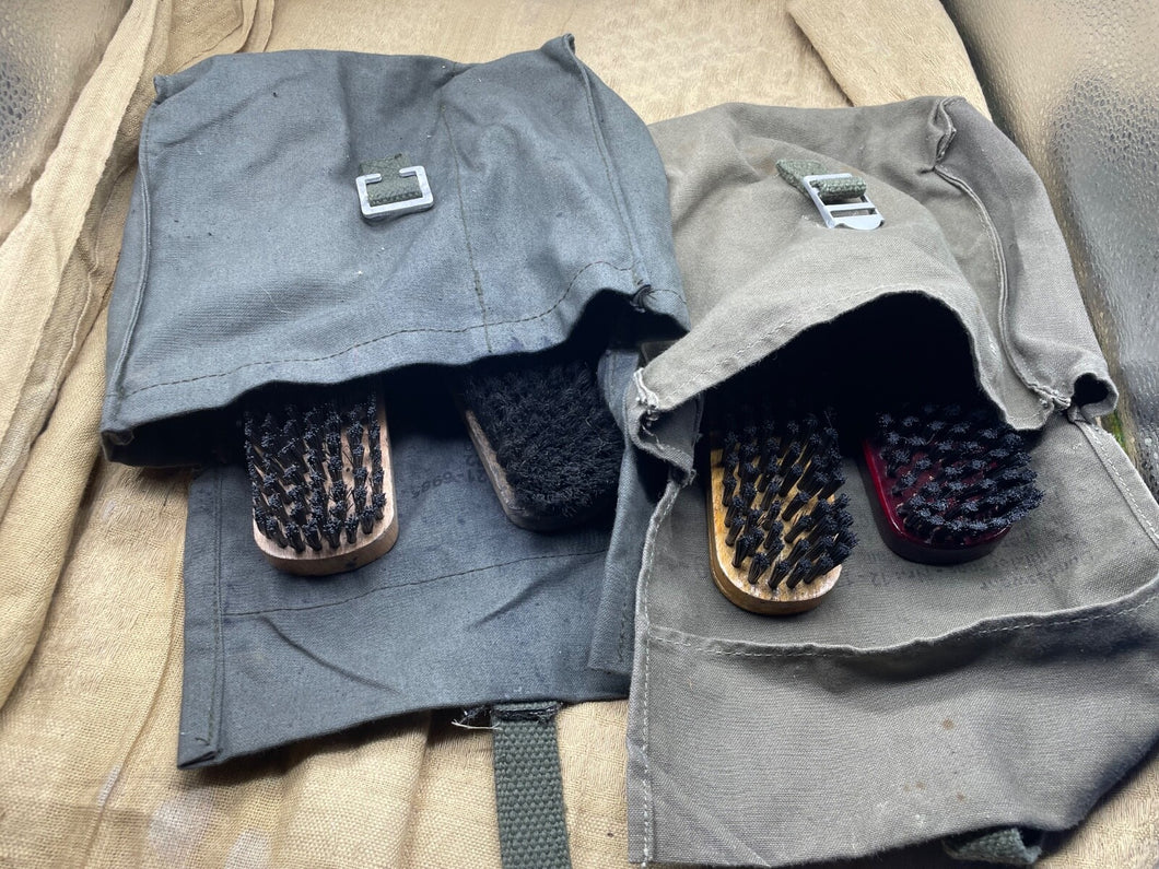 2 Pairs of Original German Army Boot Cleaning Kit Bags with Brushes - The Militaria Shop