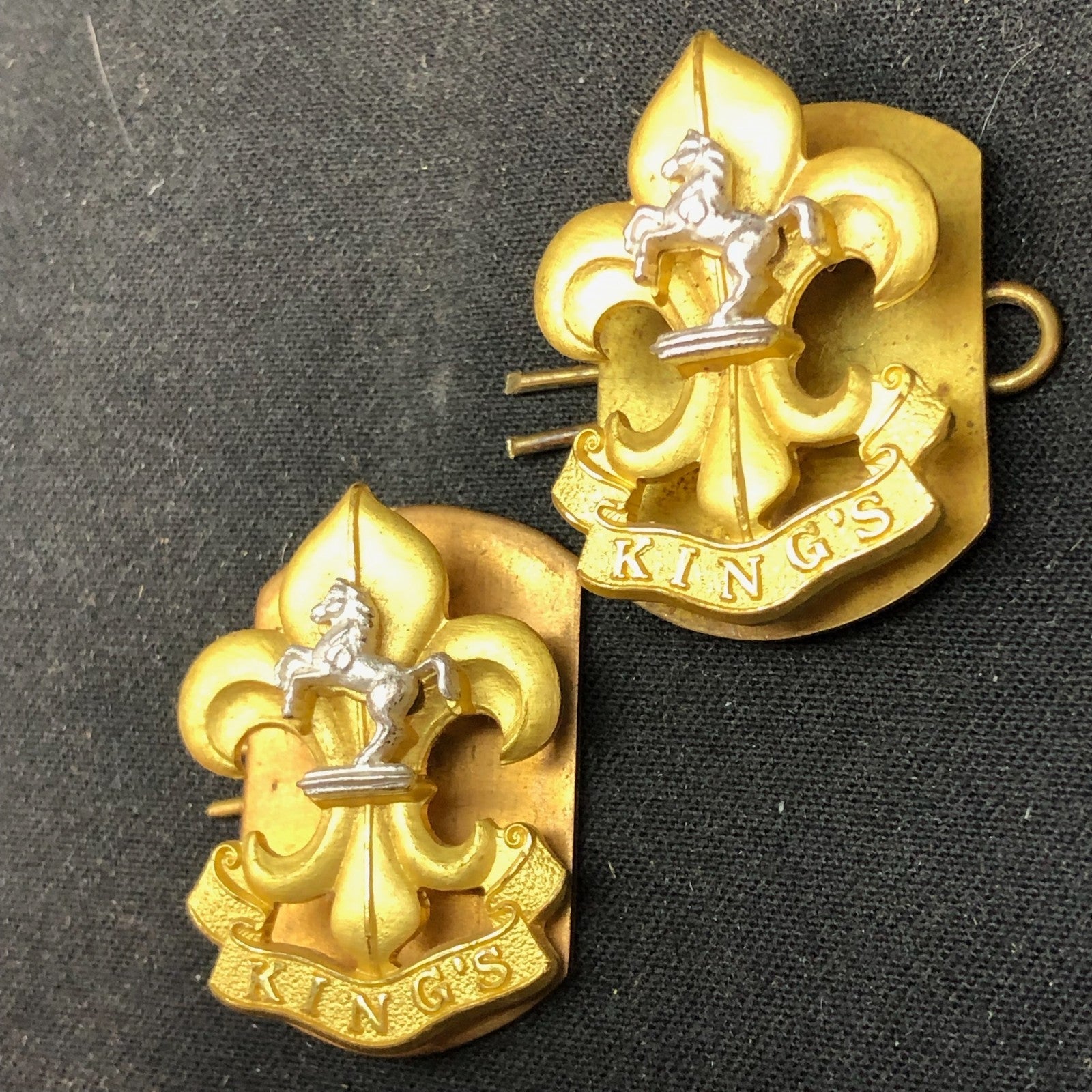 Original British Collar Badge Pair - King's Regiment - The Militaria Shop