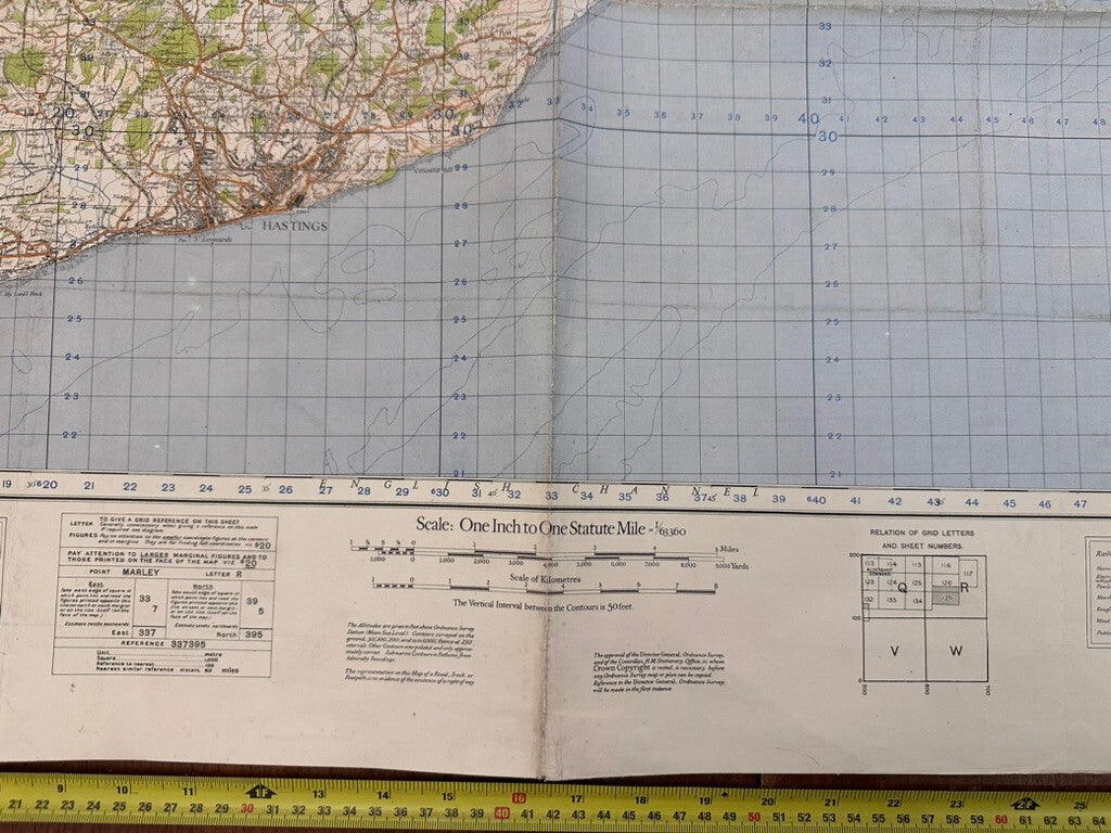 Original WW2 British Army GSGS OS Map of England - Hastings - The Militaria Shop