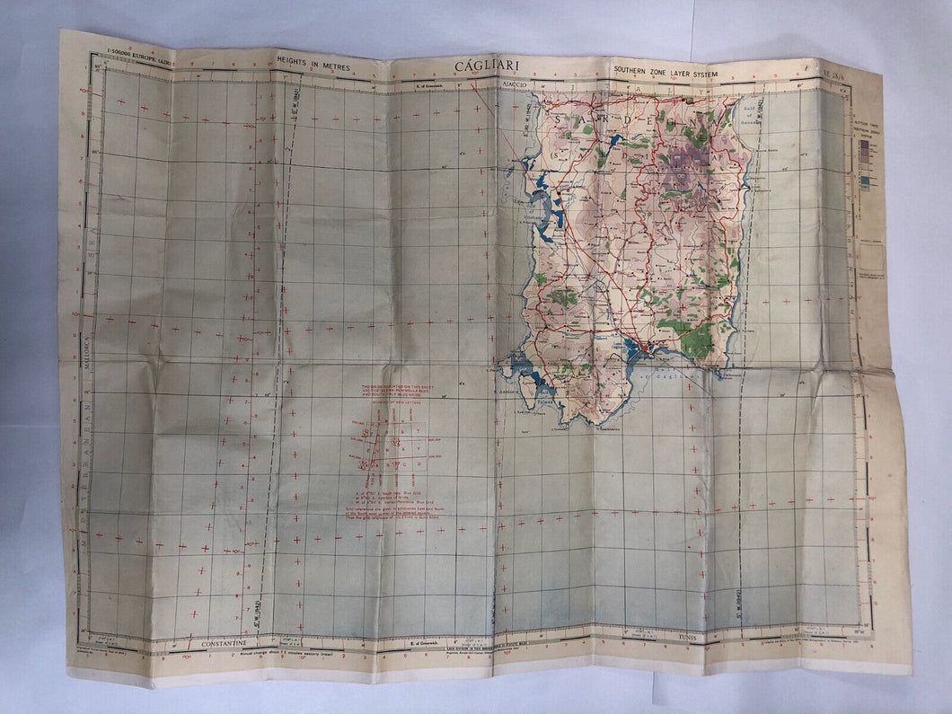 Original WW2 British Army / RAF Map - Cágliari - Sardinia - Italy