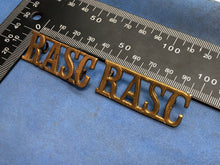 Load image into Gallery viewer, Original Pair of WW2 Brass British Army Shoulder Titles RASC Army Service Corps
