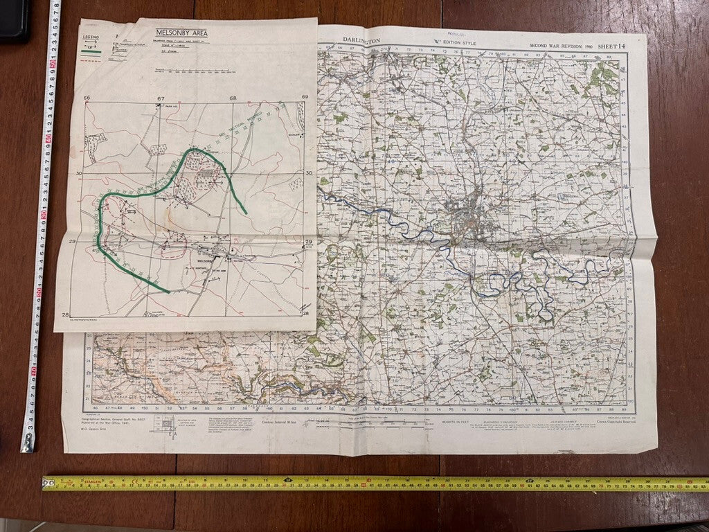 Original WW2 British Army GSGS Map of England RARE Darlington Training Documents - The Militaria Shop