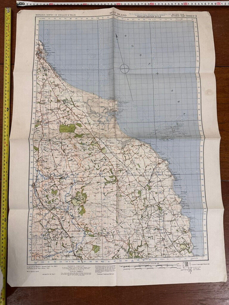 Original WW2 British Army GSGS OS Map of England - Holy Island - The Militaria Shop