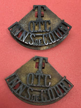 Load image into Gallery viewer, Original WW1 British Army OTC Inns of Court Territorial Shoulder Titles Pair
