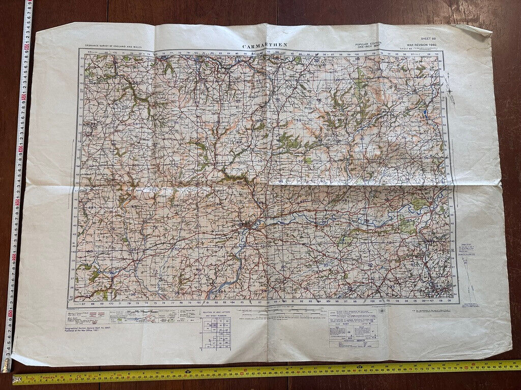 Original WW2 British Army OS Map of Great Britain - Carmarthen - The Militaria Shop