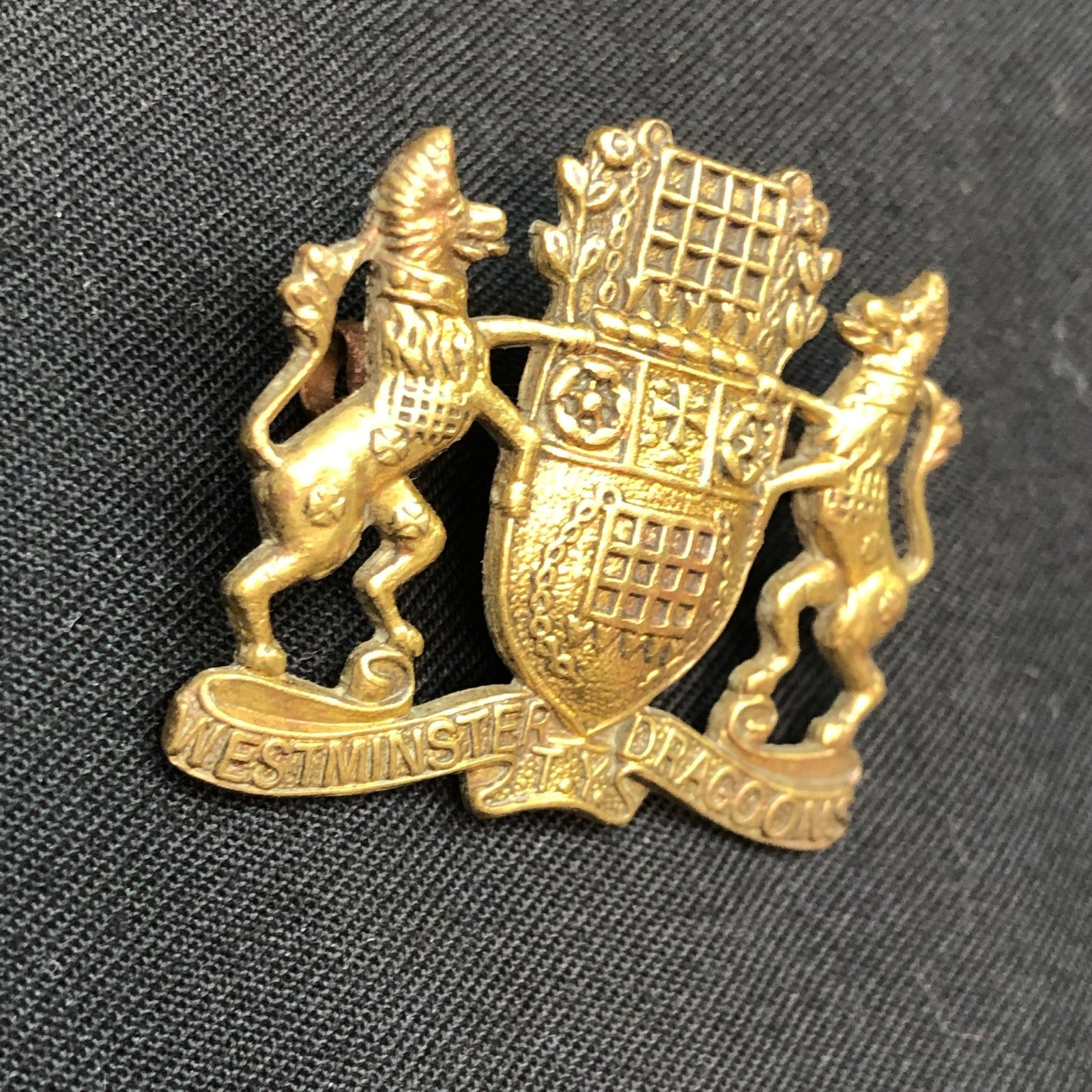 Original WW1 British Army Regimental Cap Badge - Westminster Dragoons T.Y - The Militaria Shop