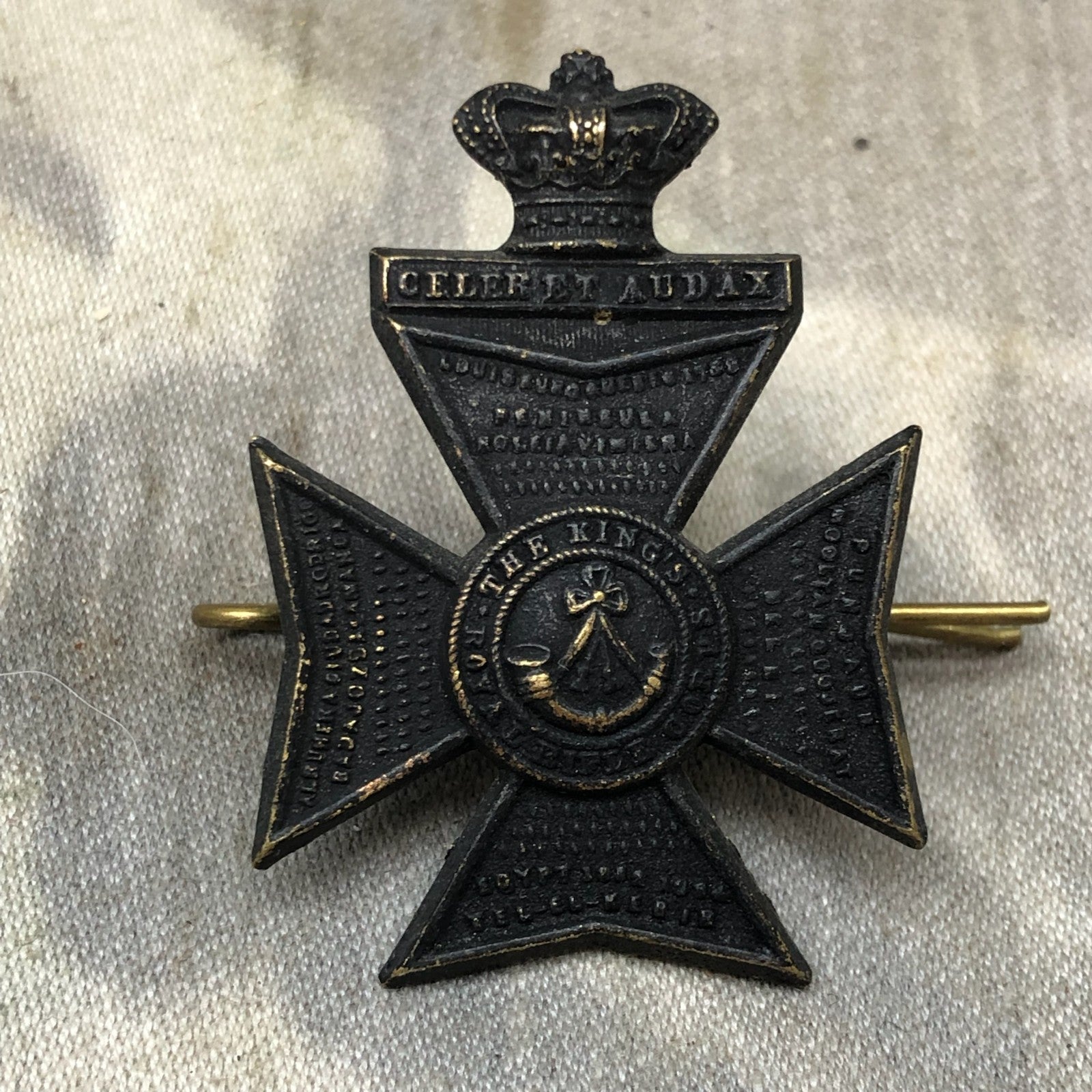 Original British Army King’s Royal Rifle Corps KRRC Victorian Crown Cap Badge - The Militaria Shop